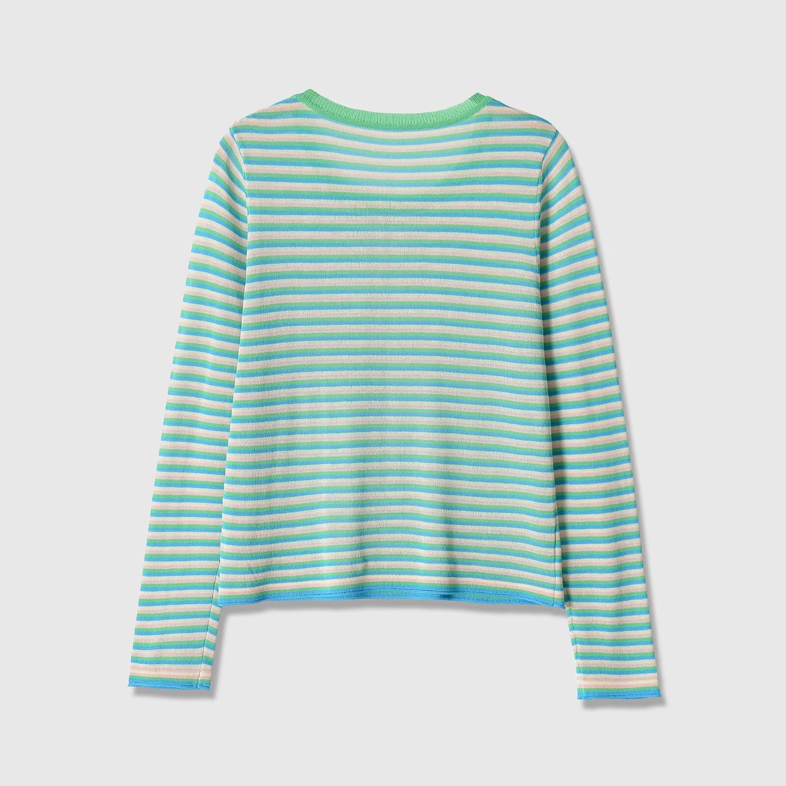 Women Striped Fine Knit Long Sleeve Shirt with Round Neckline and Figure Flattering Silhouette Chichicherry