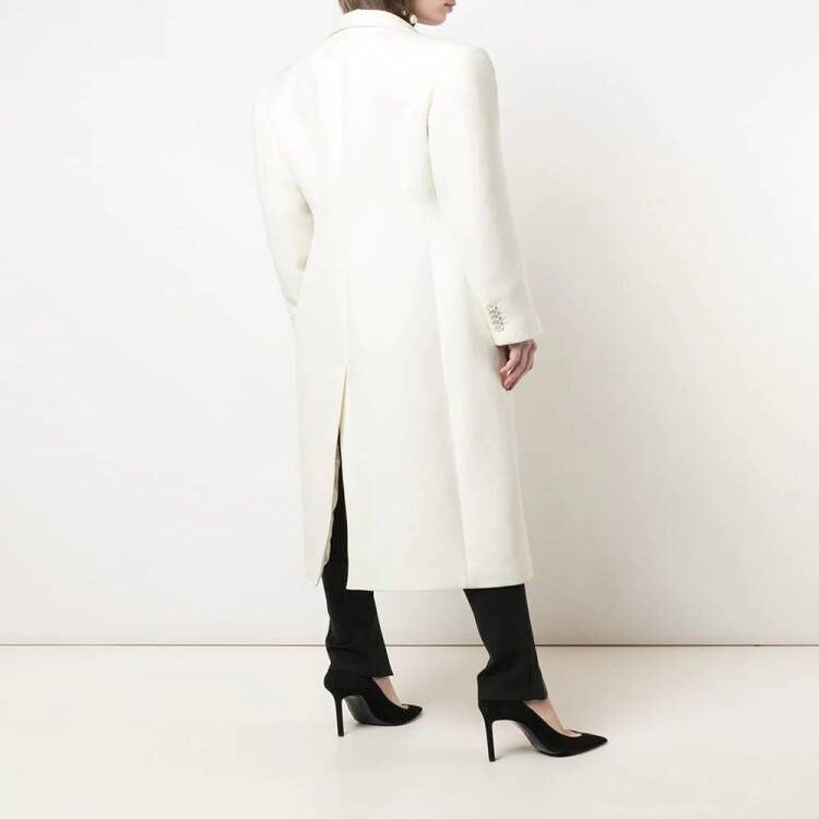 Women Slim fit double-breasted wool blend long coat with distinctive shoulder Chichicherry