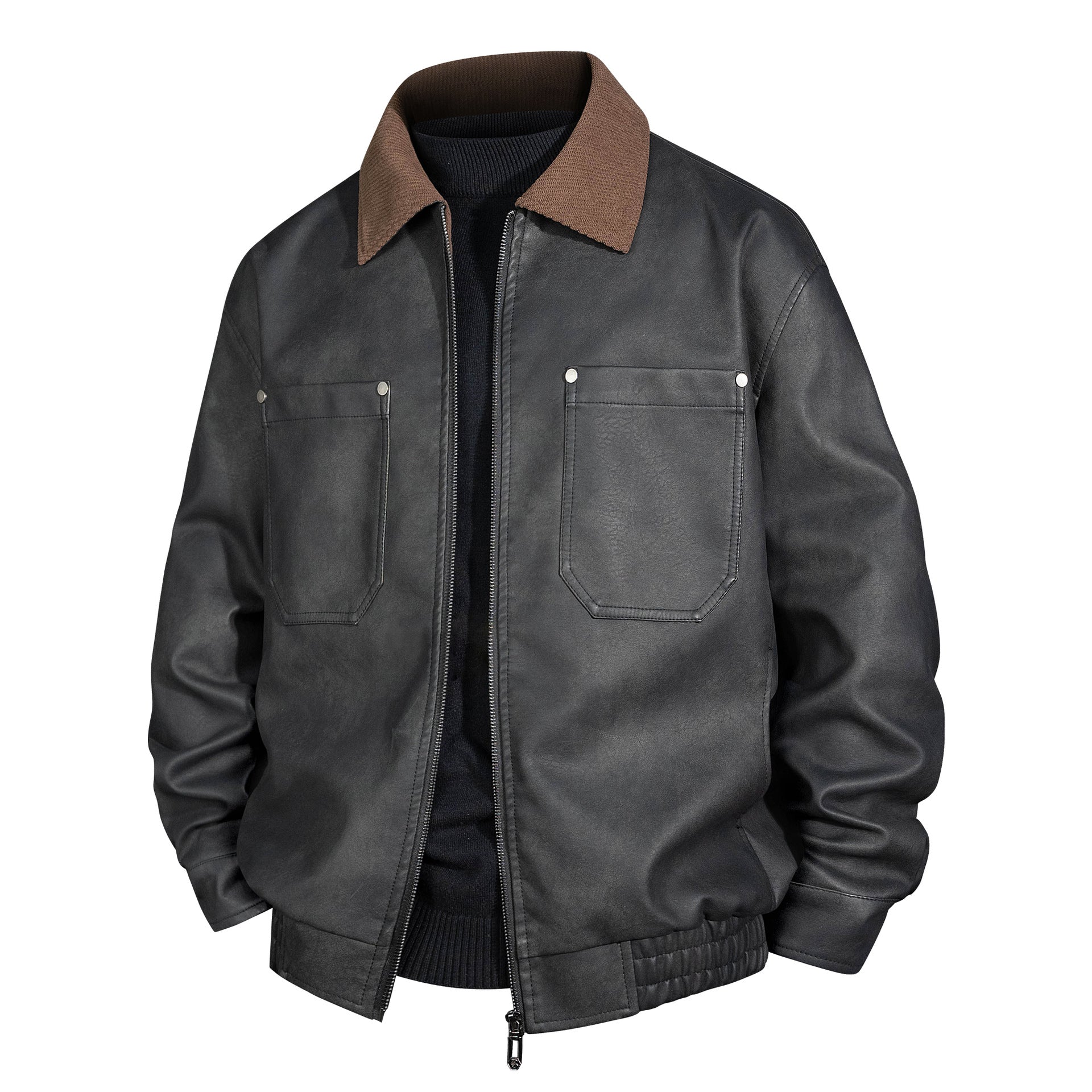 Men's short jacket made of faux suede with ribbed collar and patch breast pockets Chichicherry