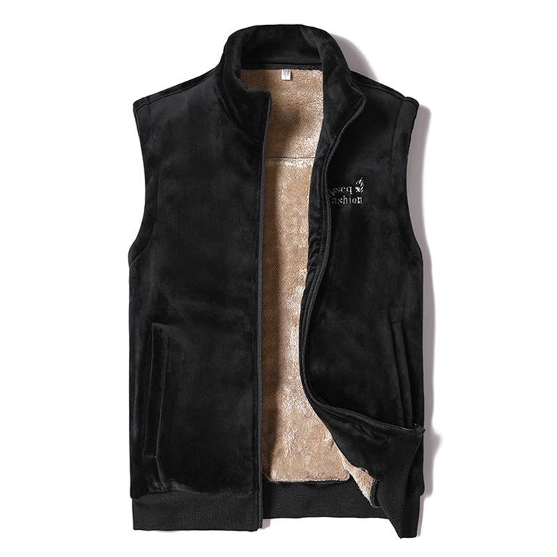 Men's Sleeveless Thermal Fleece Vest with Sherpa Lining and Standing Collar Chichicherry