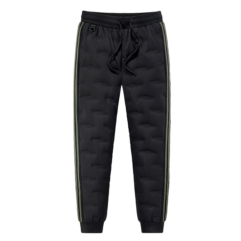 Men's Padded Quilted Jogging Pants with Thermal Insulation and Contrast Stripes Chichicherry