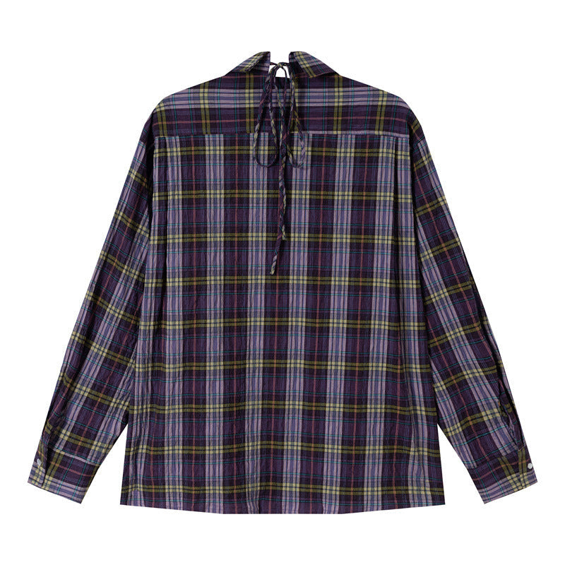 Women's Oversized Check Blouse made of lightweight cotton blend with diagonal chest pocket detail Chichicherry