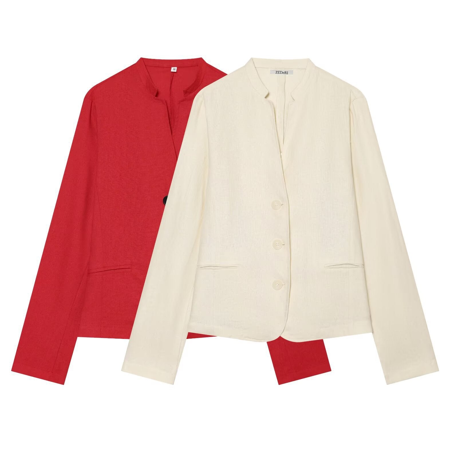 Women's short blazer without collar with straight hem and three buttons Chichicherry