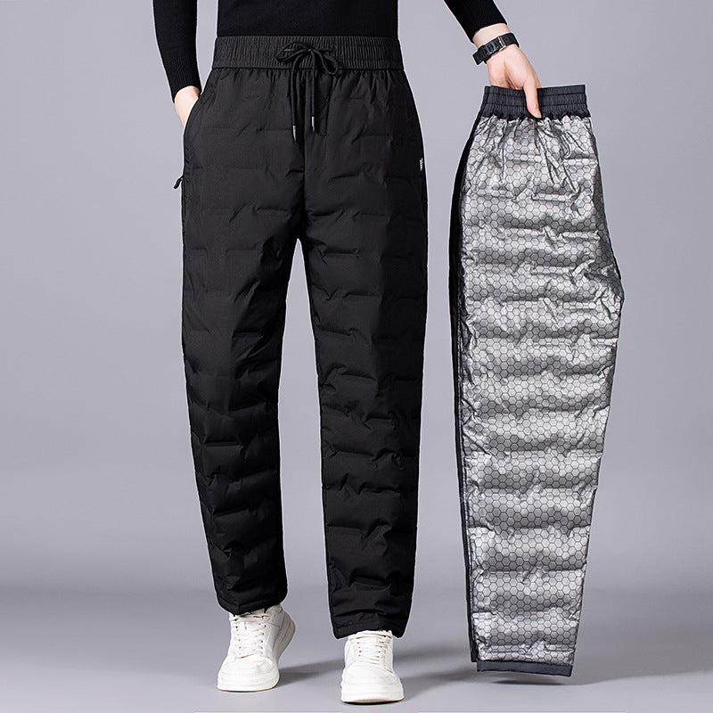 Men's Padded Thermal Pants with Quilting, Elastic Waistband and Zipper Pockets Chichicherry