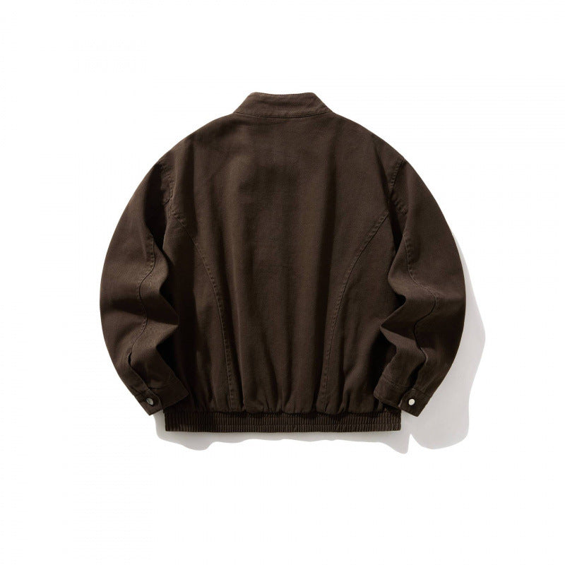 Men's Short Utility Jacket made of durable canvas with stand-up collar, concealed front zip and elastic drawstring hem Chichicherry