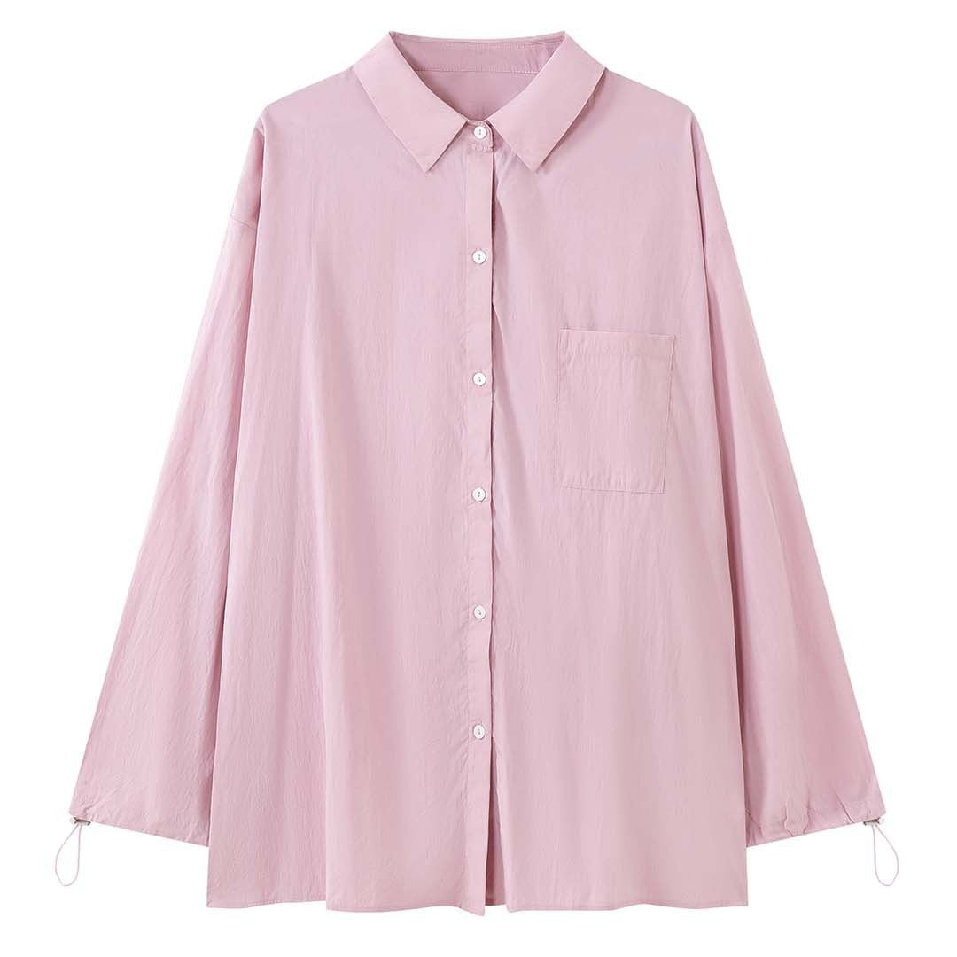 Women Oversized Shirt Blouse with Crinkle Look and Elastic Sleeve Cuffs Chichicherry