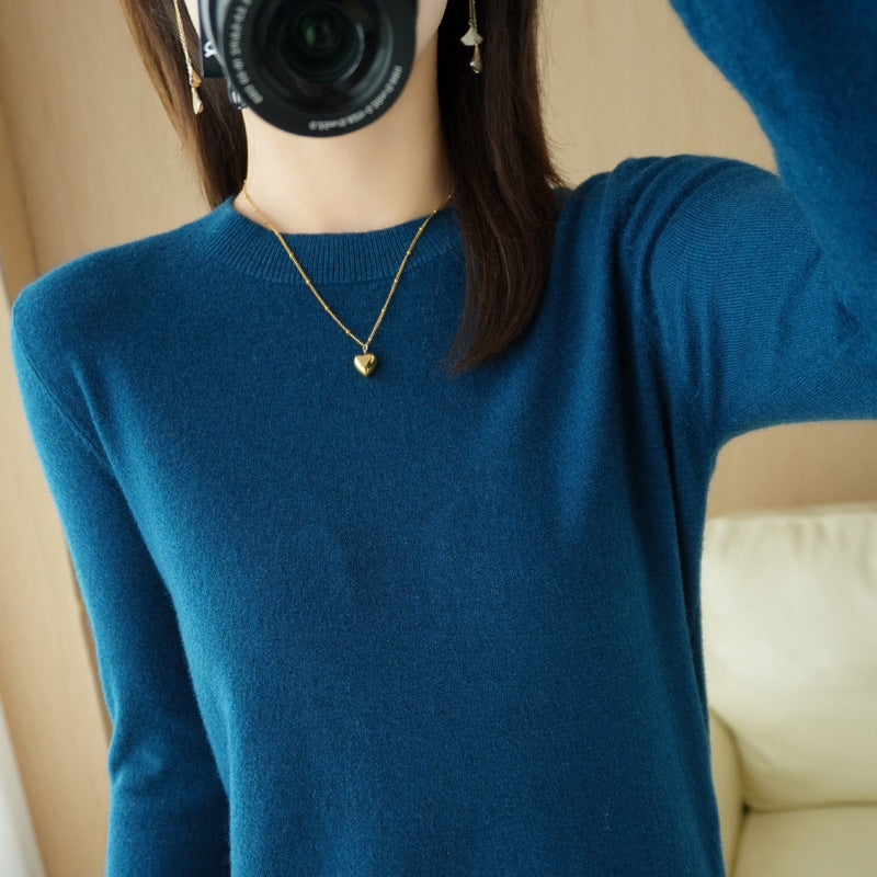 Women's Soft Fine Knit Crew Neck Sweater with Extra Wide Cuffs and Boxy Silhouette Chichicherry