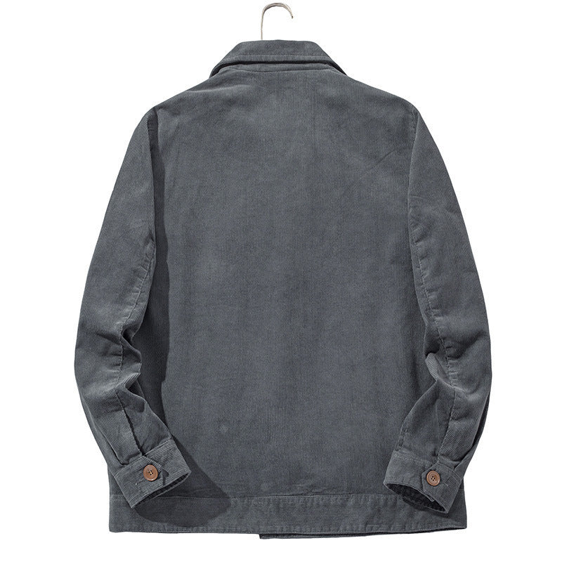 Men's corduroy chore jacket in a worker style with shirt collar and wooden button closure Chichicherry