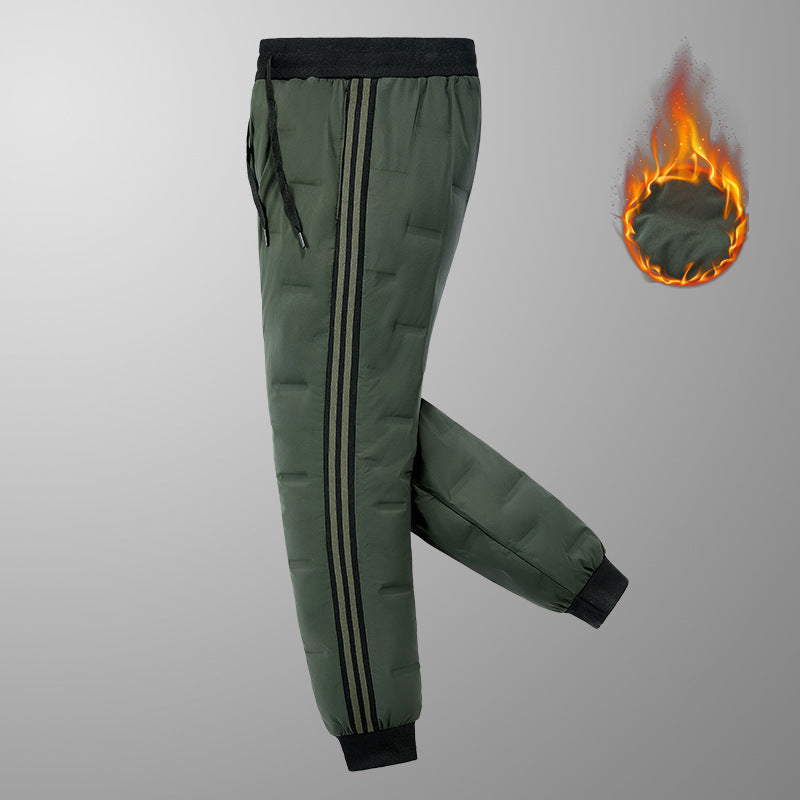 Men's Padded Quilted Jogging Pants with Thermal Insulation and Contrast Stripes Chichicherry
