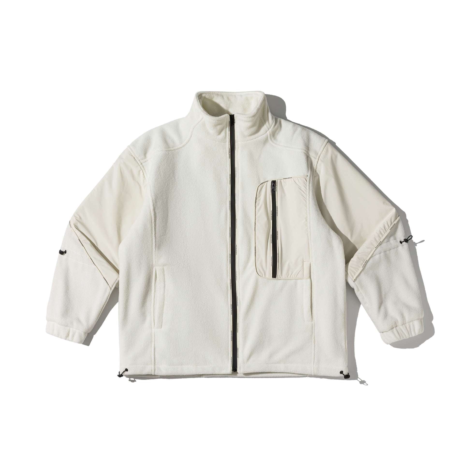 Unisex Short Cut Technical Fleece Utility Jacket with High Stand-Up Collar and Multifunctional Pockets Chichicherry