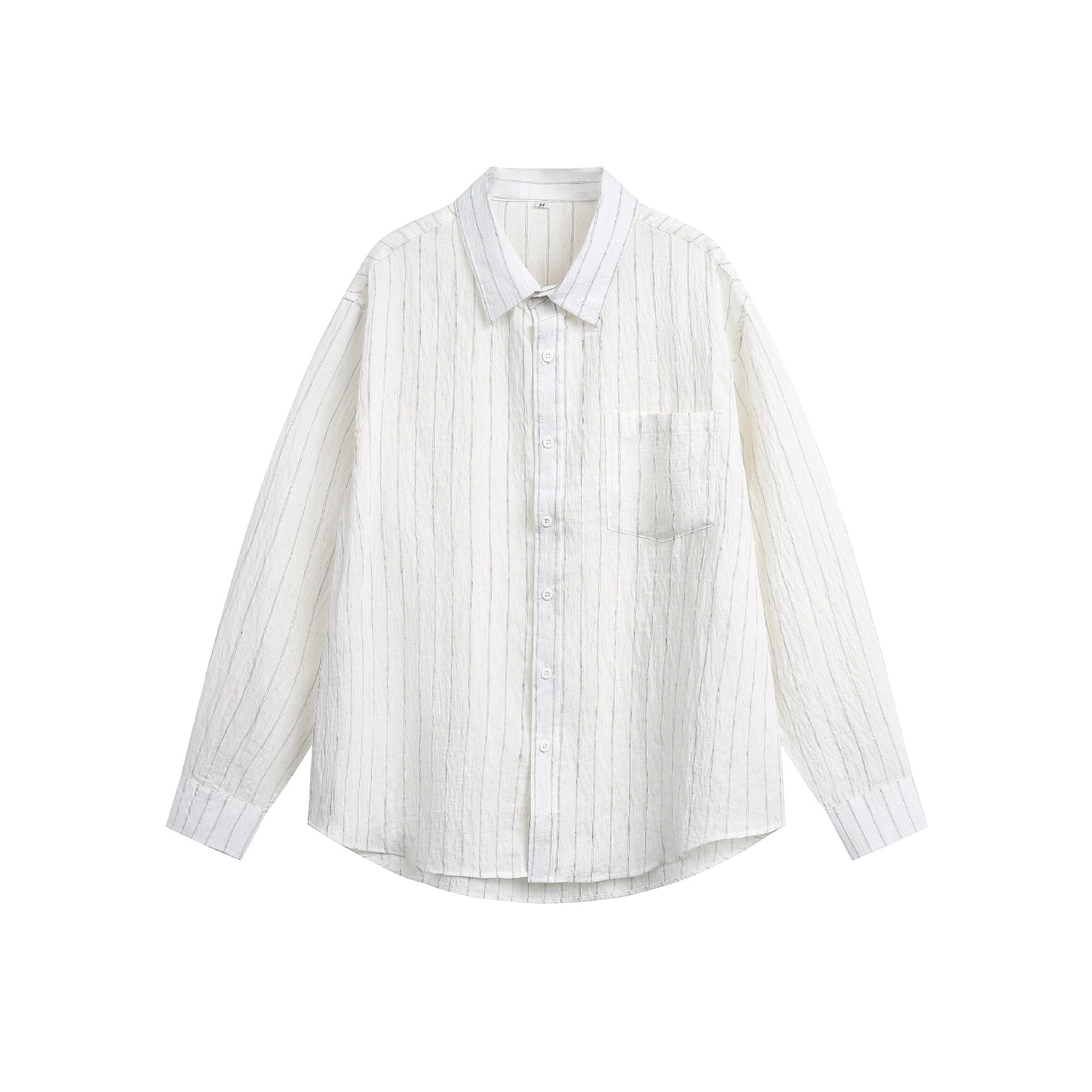 Unisex Relaxed Linen Blend Shirt with Fine Stripe Structure and Chest Pocket Chichicherry
