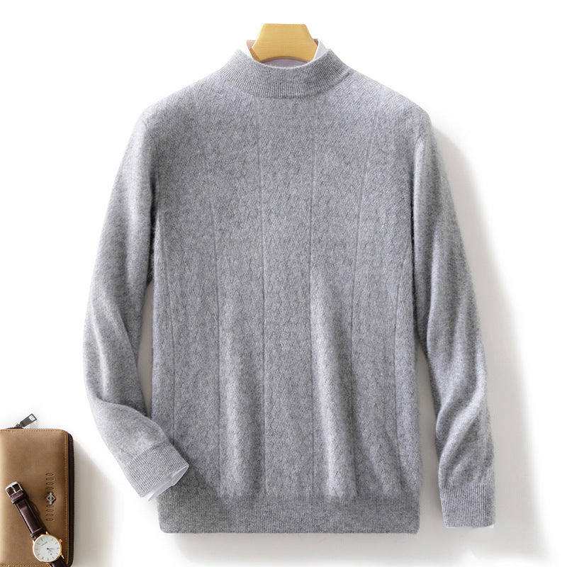 Men's fine stand-up collar sweater in cashmere look with subtle diagonal texture and narrow hem Chichicherry
