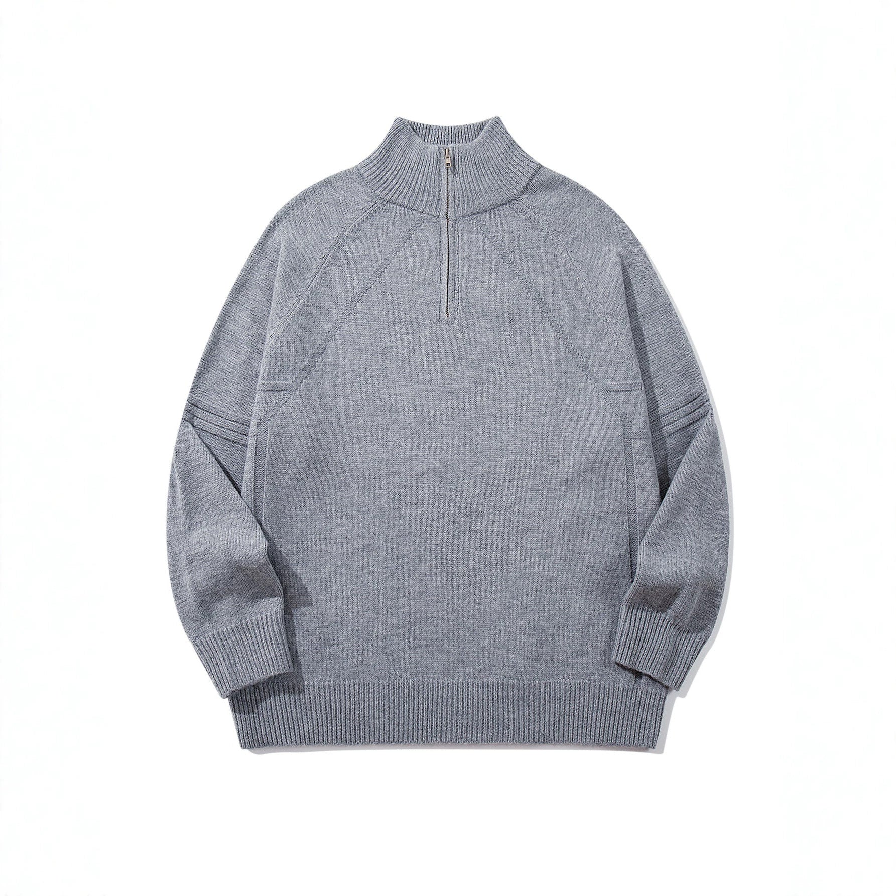 Unisex Halfzip Knit Sweater with High Ribbed Collar and Raglan Sleeves Chichicherry