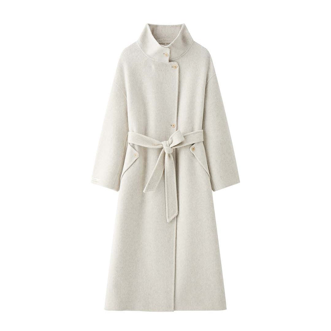 Women Oversized Wool Blend Coat with Asymmetrical Stand-Up Collar Chichicherry