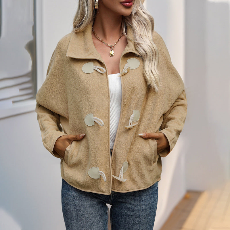 Women's Short Cut Teddy Fleece Jacket with Toggle Closures Chichicherry