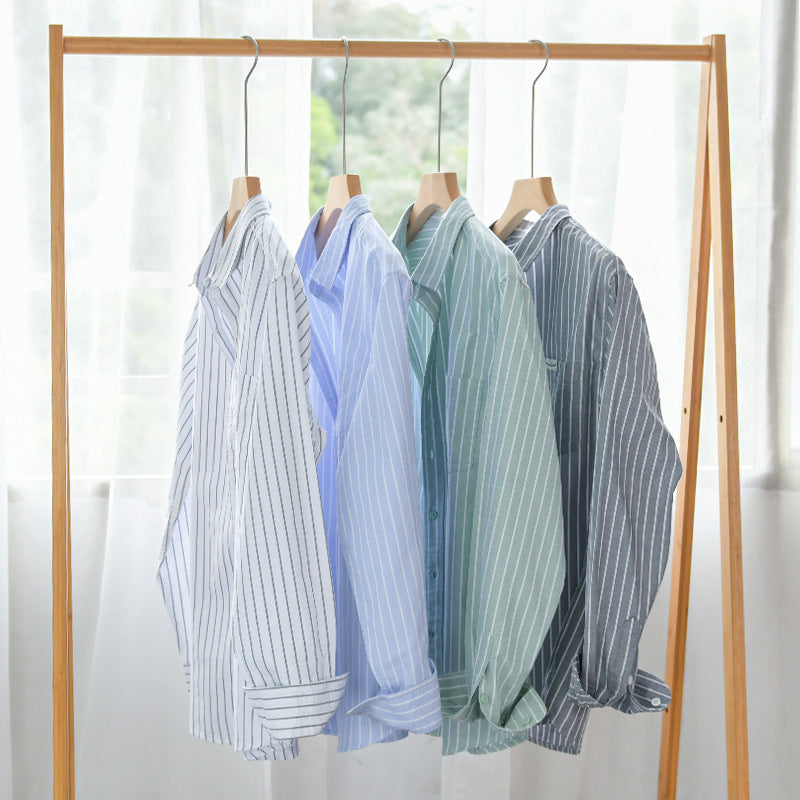 Men Striped Layering Overshirt made of soft cotton blend with a Kent collar and patch chest pocket Chichicherry