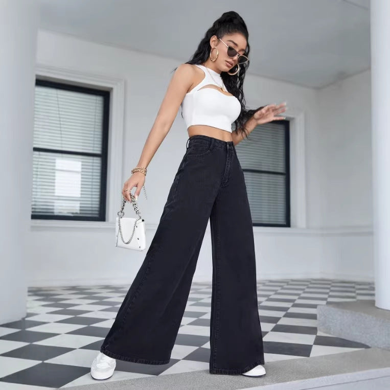 Ladies High-Waisted Ultra-Wide Palazzo Jeans made of Denim with Wide Leg Chichicherry