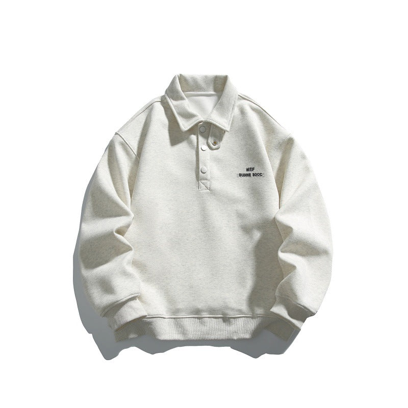 Unisex Casual Polo Sweatshirt with short snap closure and ribbed hem