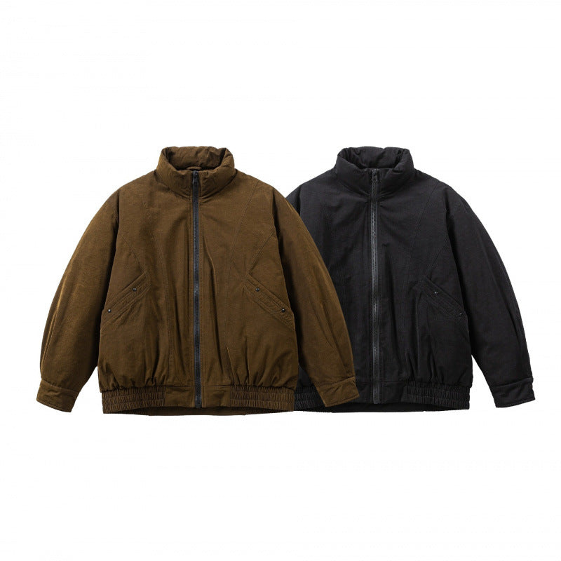 Men's Oversized Bomber Jacket made of Suede Look with High Standing Collar and Elastic Hem Chichicherry
