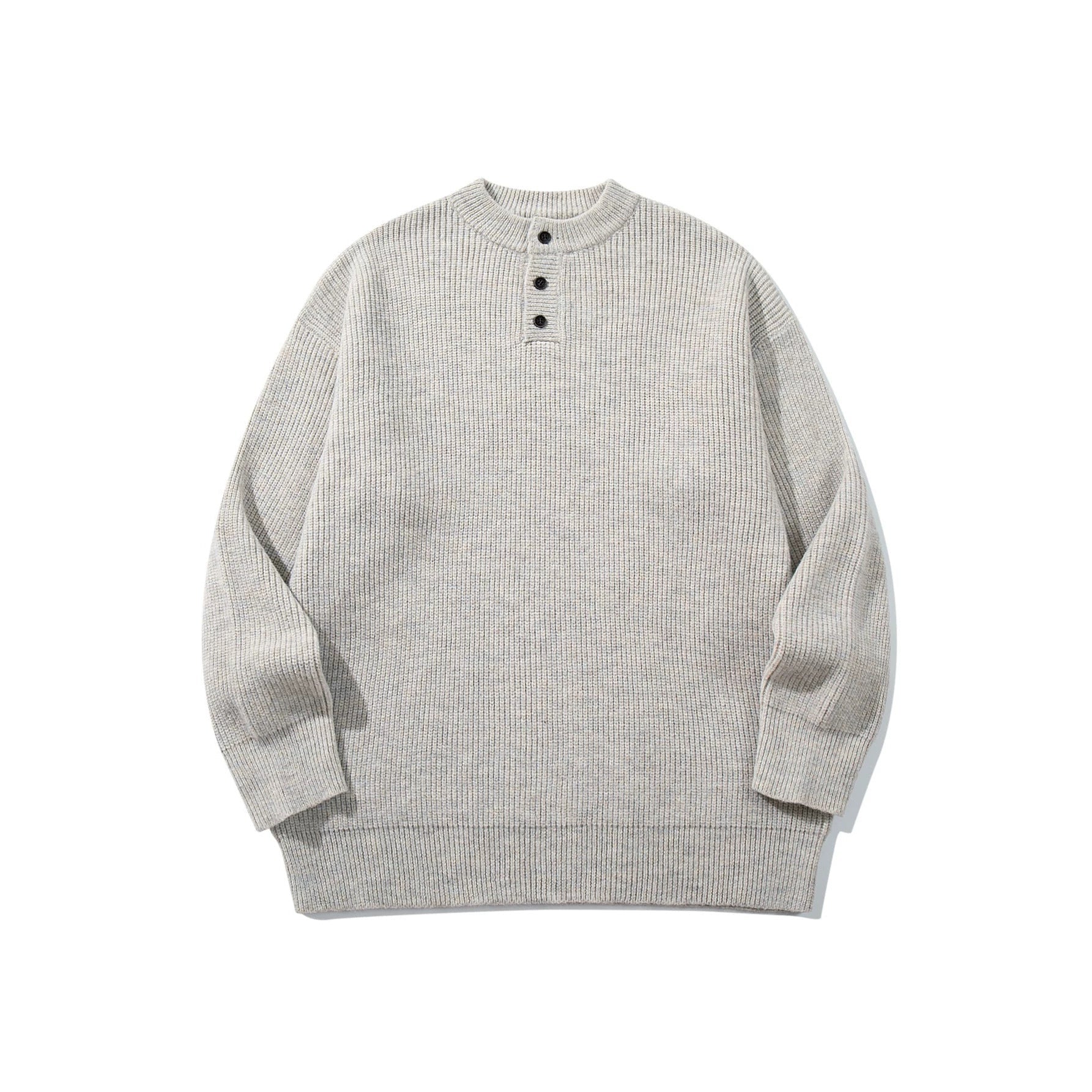 Men's chunky knit henley pullover with half button placket and ribbed cuffs Chichicherry