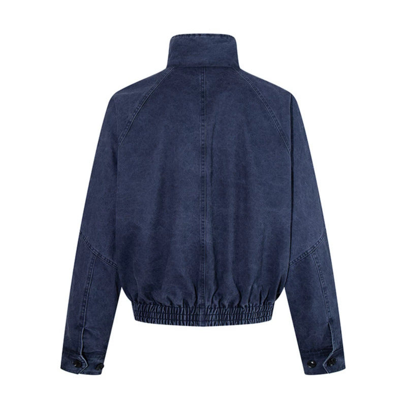 Women's short oversized bomber jacket with standing collar, button placket, and elastic hem Chichicherry