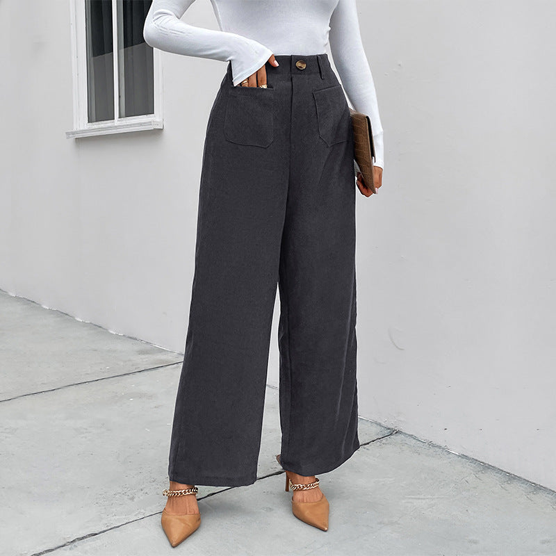 Women's wide corduroy pants with high waist, patch pockets, and wide legs Chichicherry