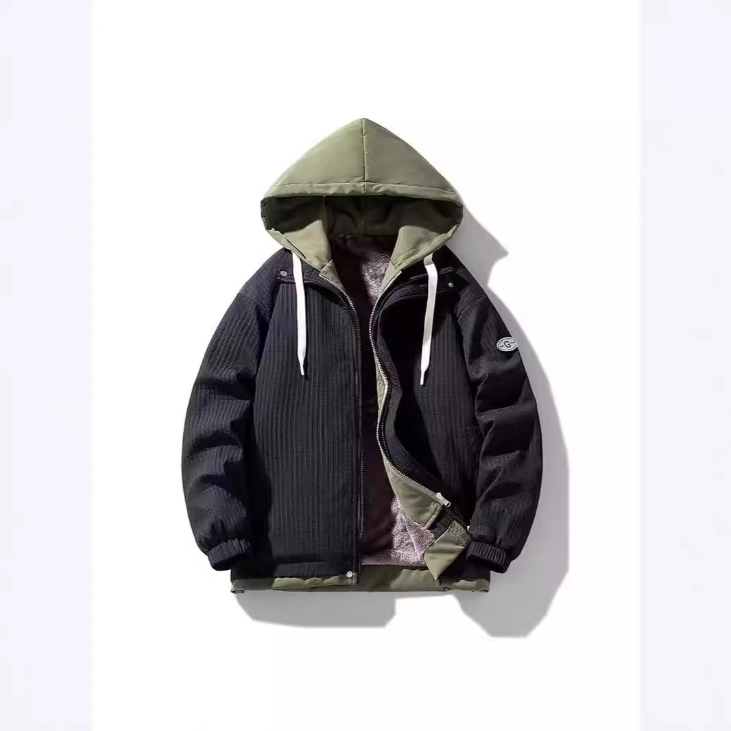 Men's Padded Hooded Jacket with Graphic Print, Teddy Inner Lining and Windproof Outer Shell Chichicherry