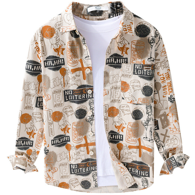 Men's Artistic Graphic Overshirt in Relaxed Layering with Allover Sketch Print and Soft-Touch Cotton Mix Chichicherry