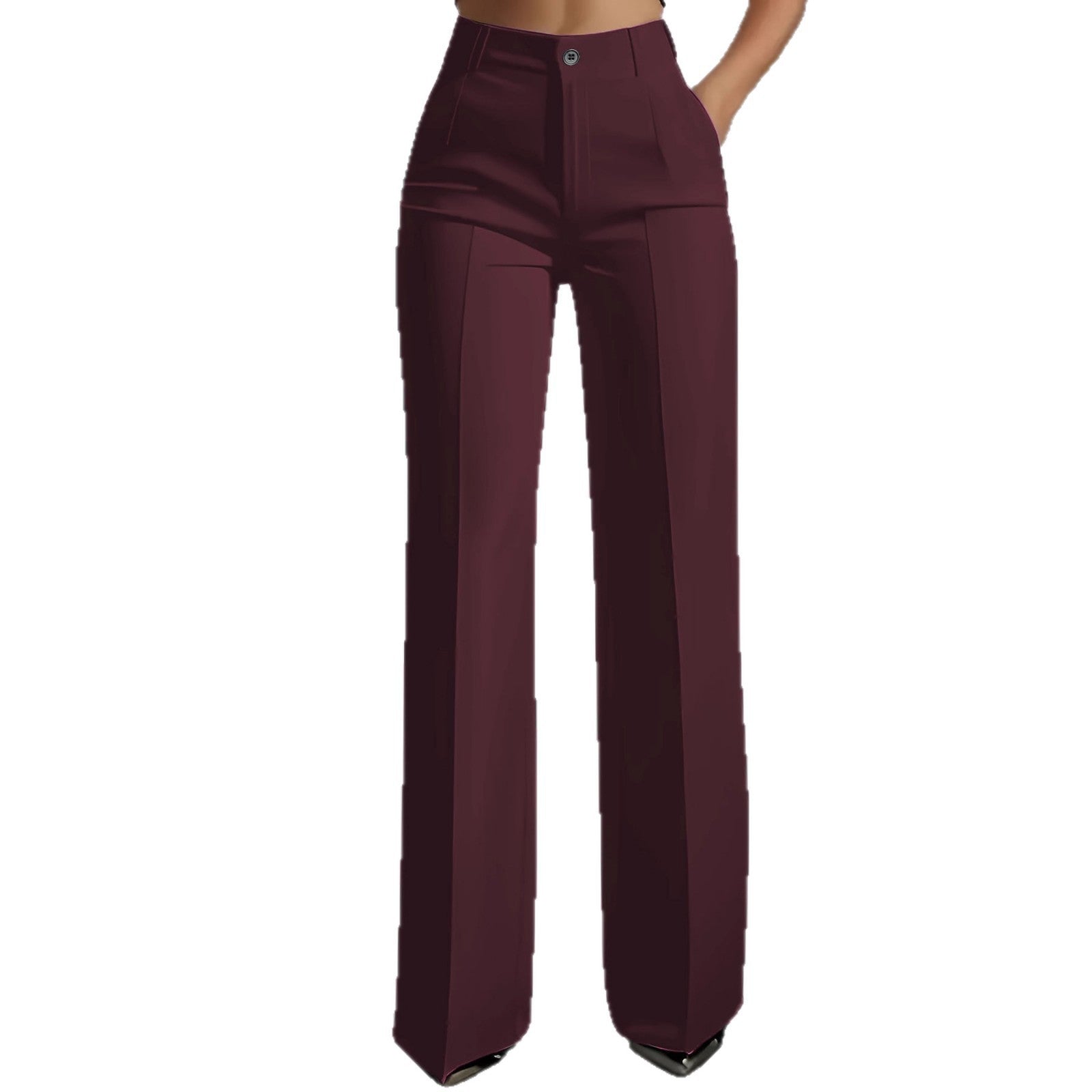 Women High-Waisted Palazzo Pants with Crease and Front Pockets Chichicherry