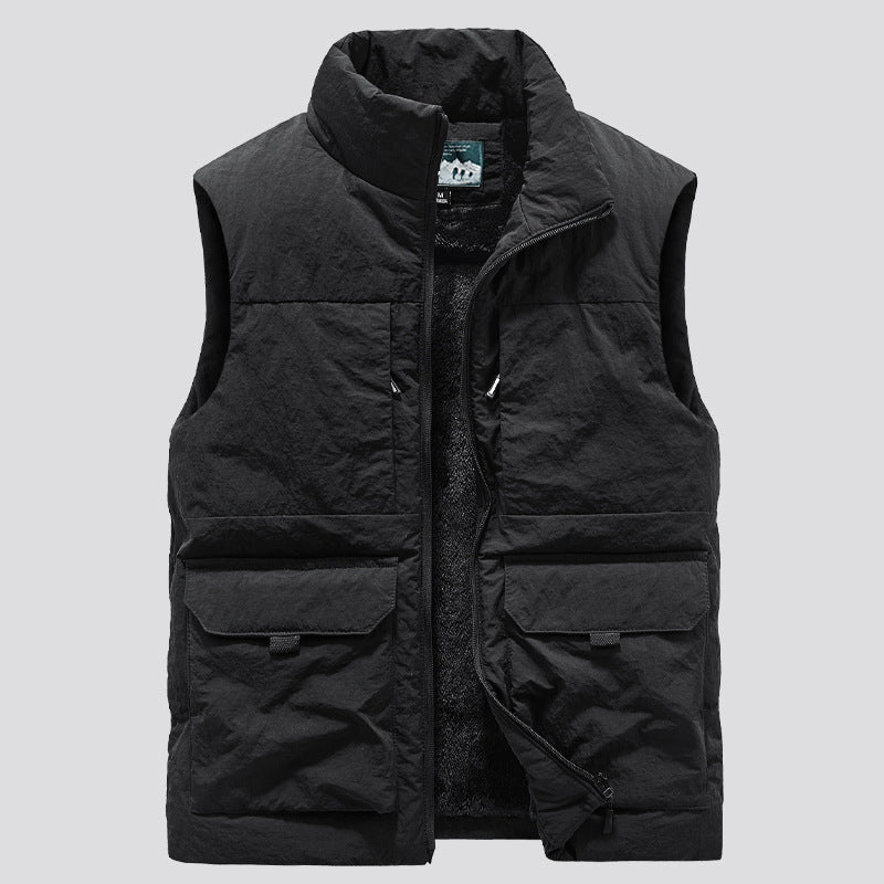 Men's Padded Sleeveless Utility Quilted Vest with Teddy Lining and Large Flap Pockets Chichicherry