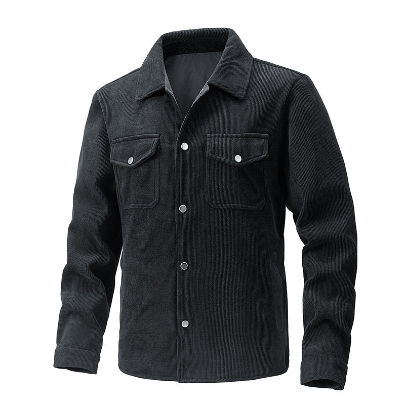 Men's cord jacket with Kent collar, chest pockets, and snap button closure Chichicherry