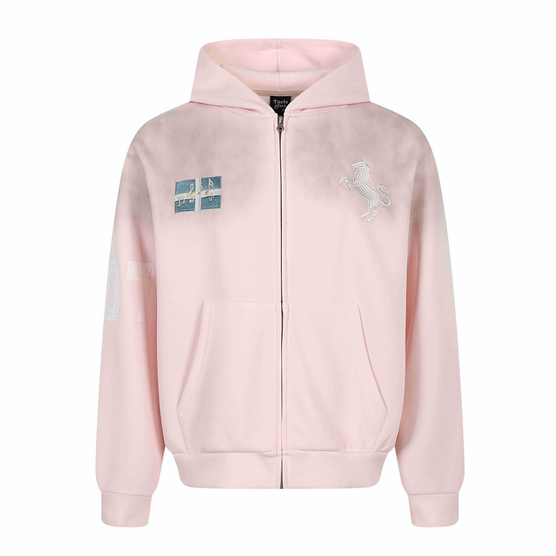 Women's zip hoodie with embroidered unicorn motif and music patch Chichicherry
