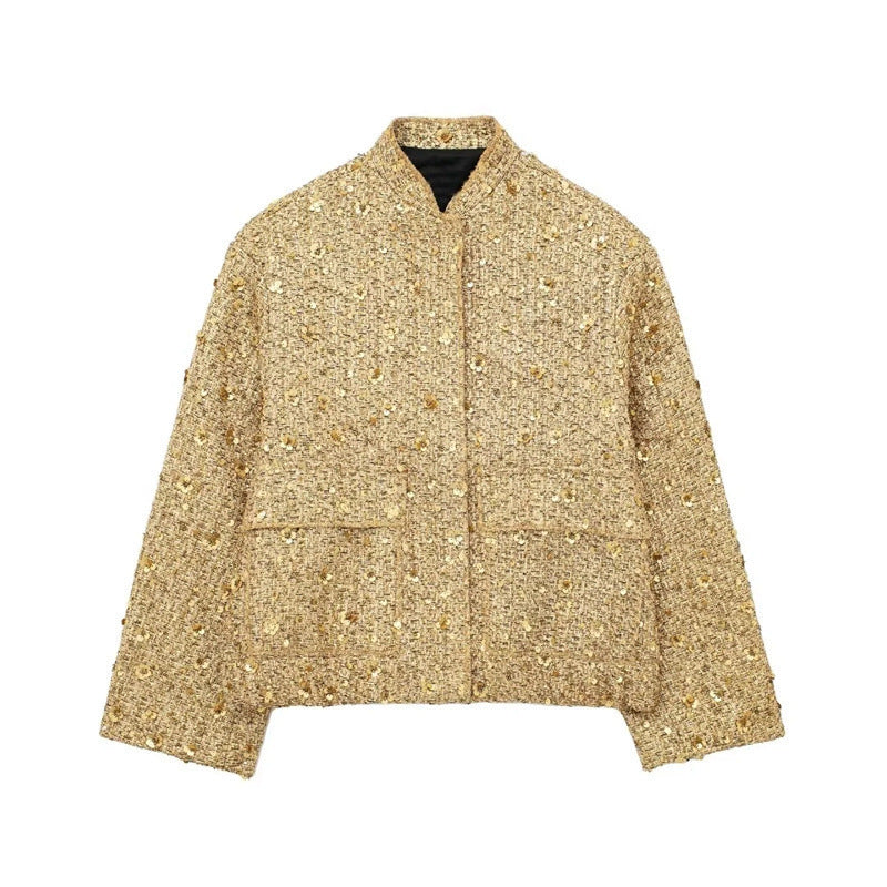 Women's embellished bouclé bomber jacket with sequins and rhinestones Chichicherry