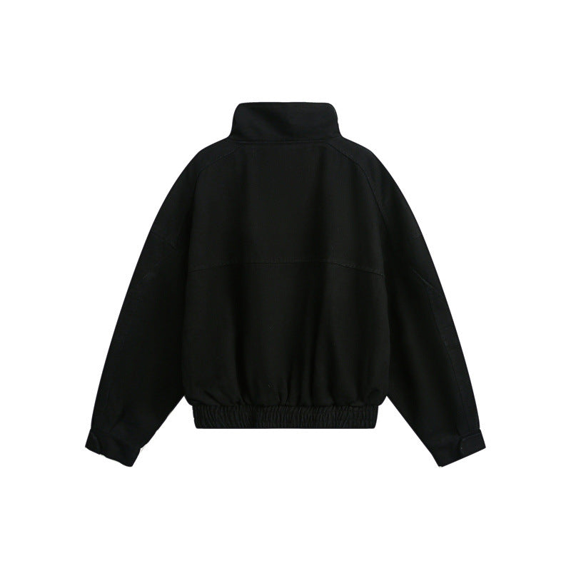 Unisex Short cut Boxy outdoor jacket with concealed zipper placket, high stand-up collar and elastic waistband Chichicherry