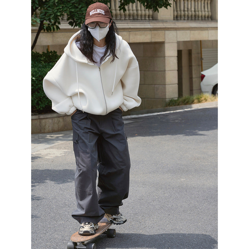 Women Oversized Hooded Zip Jacket with Teddy Lining and Elastic Hem Chichicherry