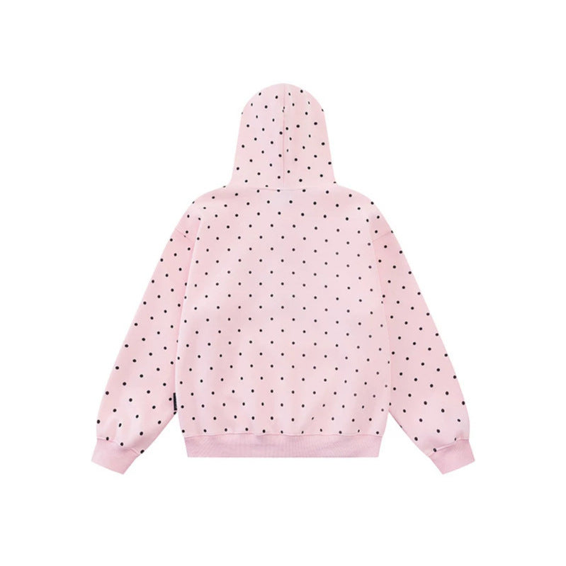 Women's hoodie with button star appliqué, allover polka dot and kangaroo pocket Chichicherry
