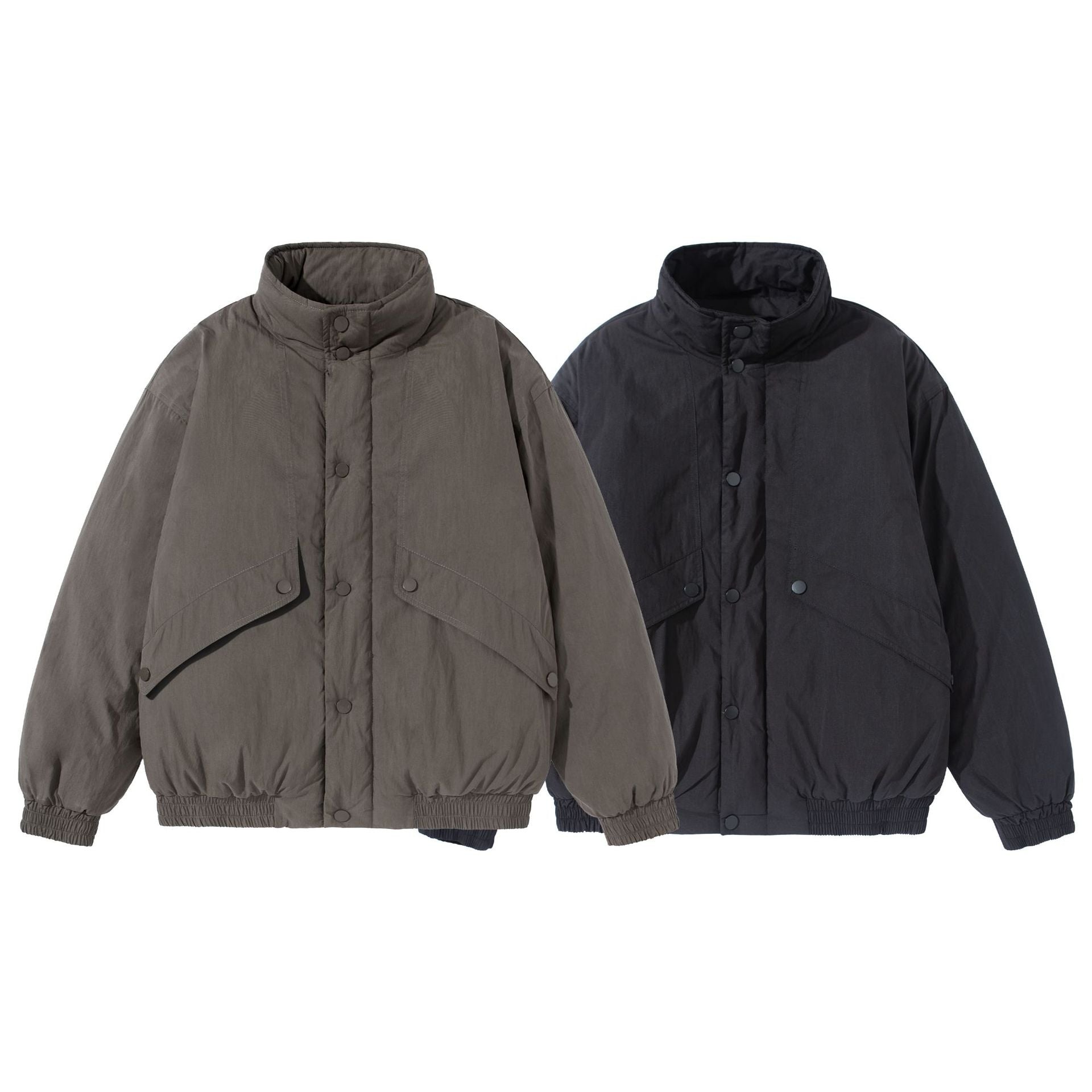 Unisex Short-cut quilted boxy blouson jacket with high stand-up collar and utility flap pockets Chichicherry