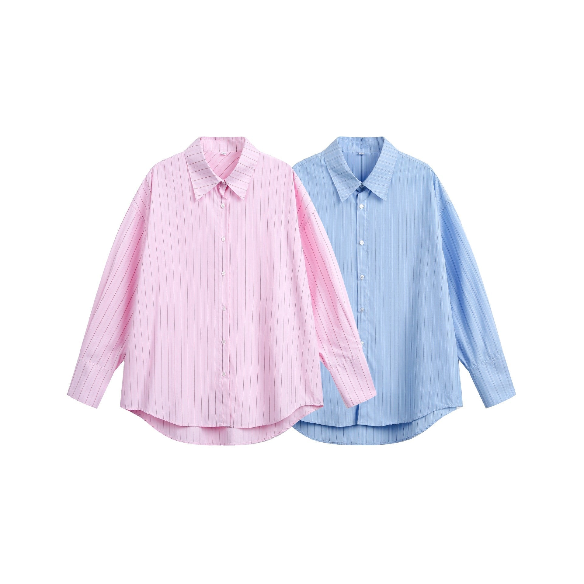 Women's oversized shirt blouse with fine pinstripe texture and rounded hem Chichicherry