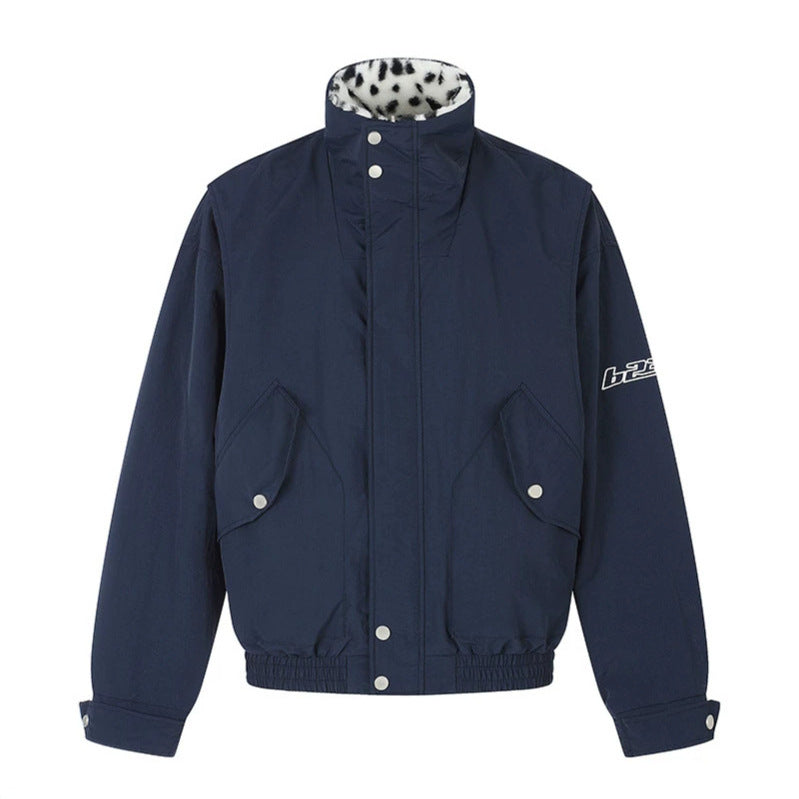 Women's Padded Blouson Jacket with Stand-Up Collar and Leopard Lining Chichicherry