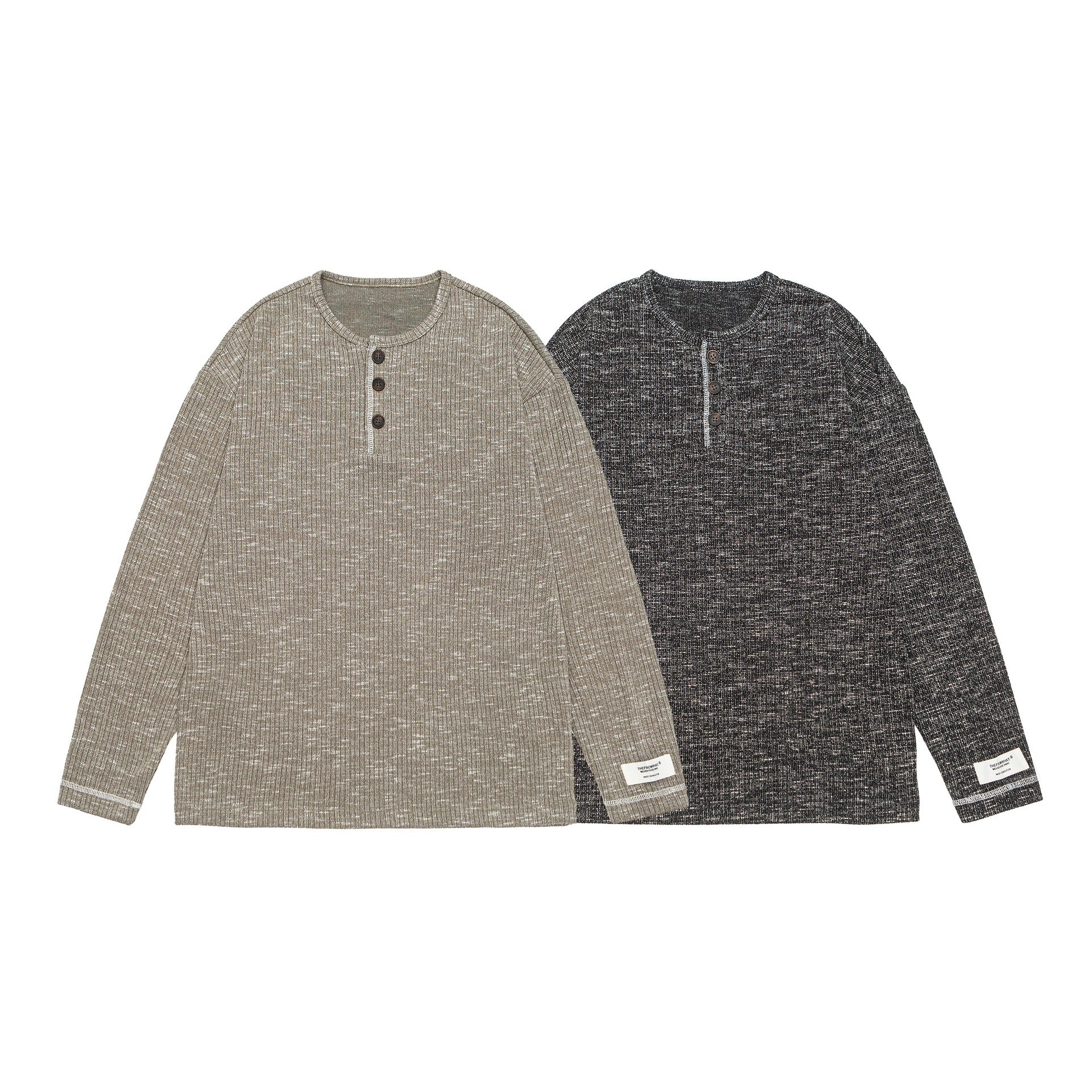 Unisex Ribbed Henley Sweater with Button Placket and Oversized Silhouette Chichicherry