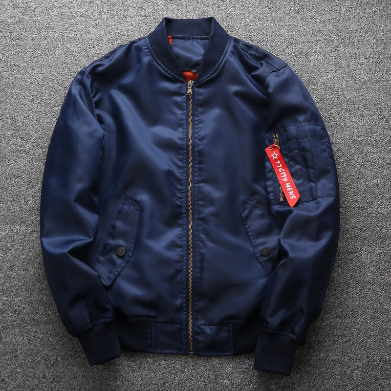 Men's lightweight nylon pilot-style bomber with arm pocket, ribbed hem, and zipper Chichicherry