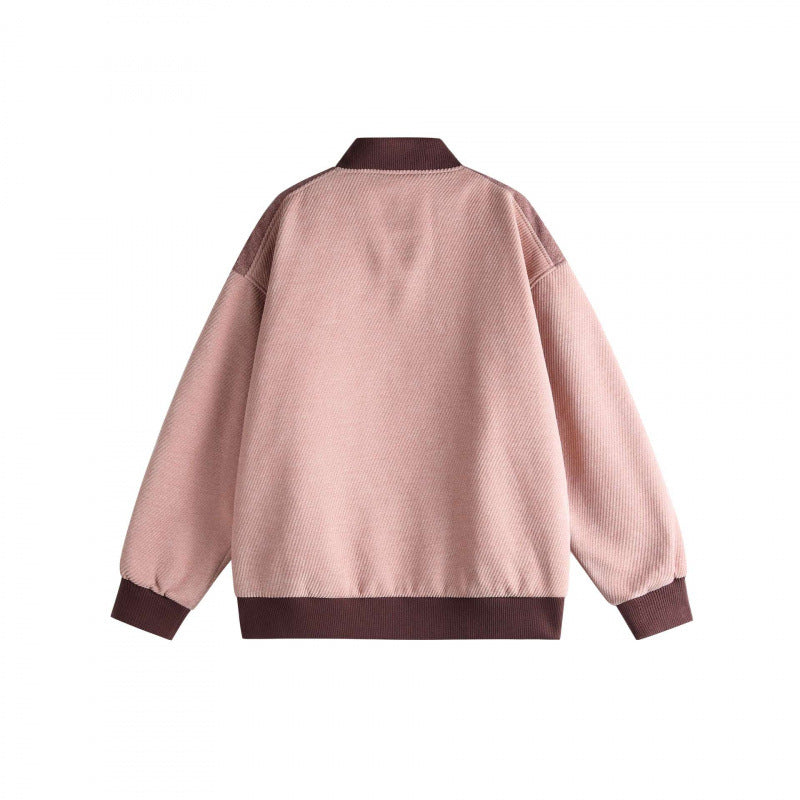Unisex Short Cut Boxy Bomber Jacket in Sportline Style with Full Zip, Contrasting Stripe Sleeves and Ribbed Cuffs Chichicherry