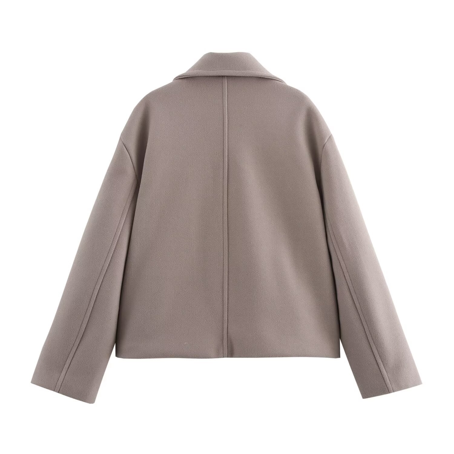 Women's Double-Breasted Wool Blend Short Jacket in Boxy Cut Chichicherry