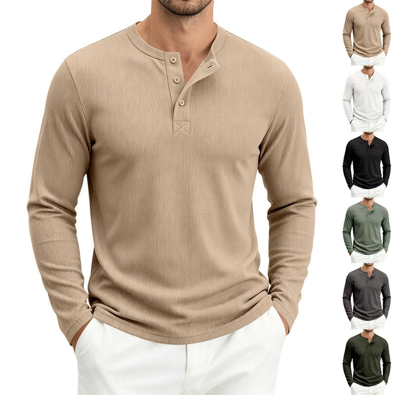 Men's Long Sleeve Waffle Knit Henley Shirt with Button Placket, Thermoregulating and Slim Fit Chichicherry