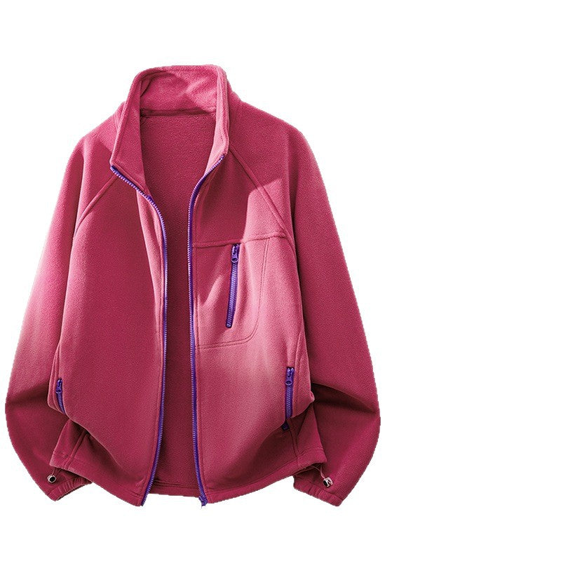 Unisex Lightweight Fleece Jacket with Stand-Up Collar, Raglan Sleeves and Multiple Zip Pockets Chichicherry