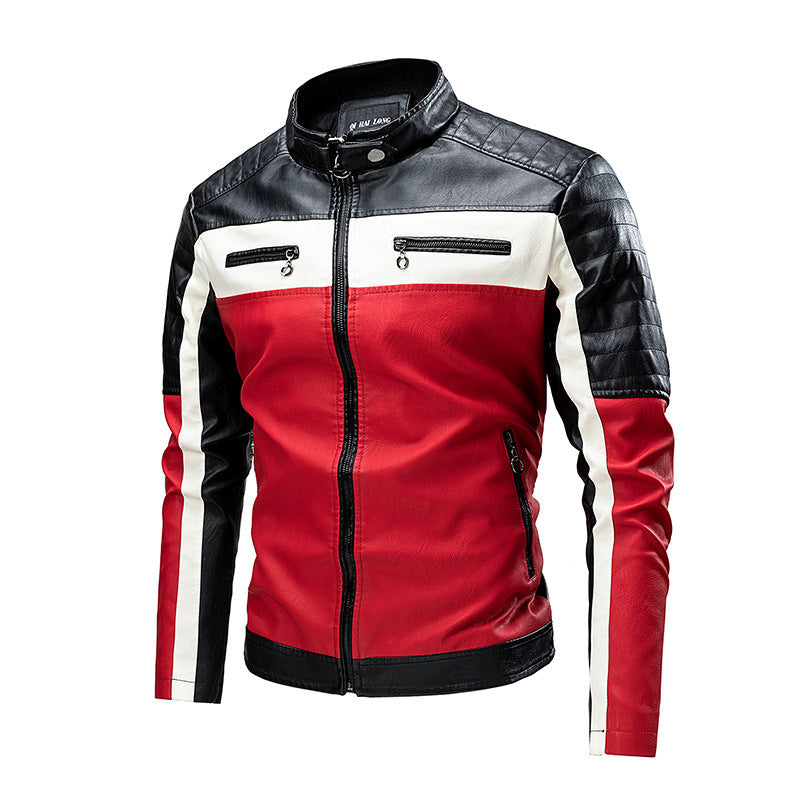 Men's Slim-Fit Biker Jacket in Retro Racing Look with Stand-Up Collar and Quilted Shoulder Area Chichicherry