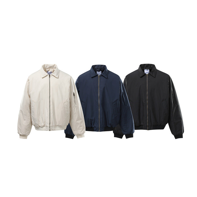 Unisex Short Cut Boxy Bomber Jacket with Zipper, Ribbed Cuffs and Sleeve Utility Pocket Chichicherry