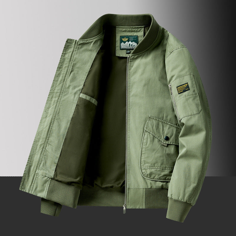 Men's pilot bomber jacket in urban utility style with large flap patch pockets and sleeve zip pocket Chichicherry