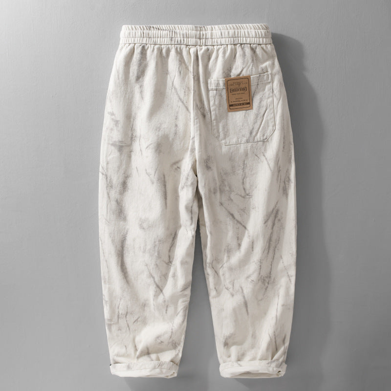 Men's Wide Baggy Cargo Pants with Marble Print and Drawstring Chichicherry