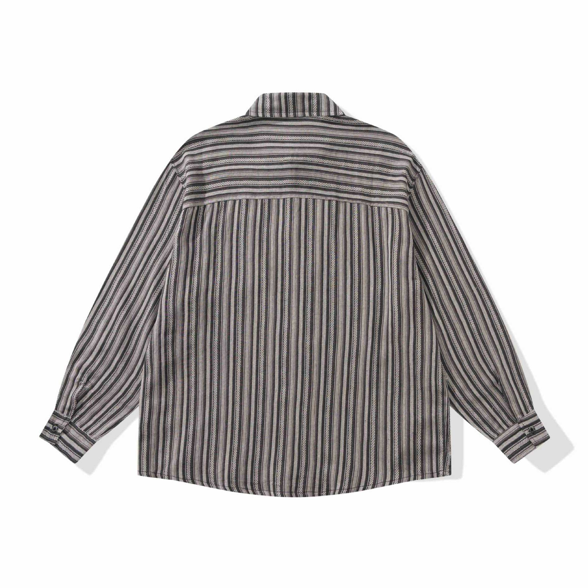 Men's Loose Overshirt-Shirt with Striped Woven Texture, Chest Pocket and Casual Cut Chichicherry